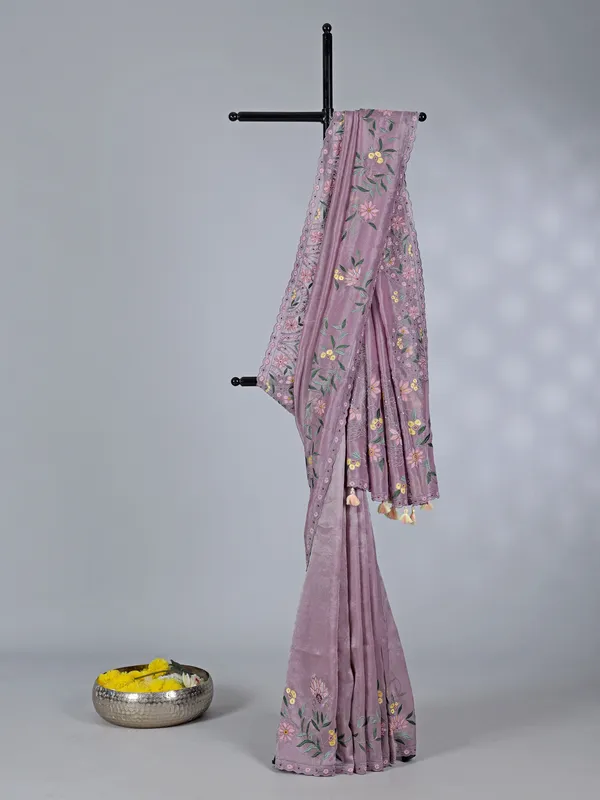 Onion pink art tissue silk saree with beaded glow