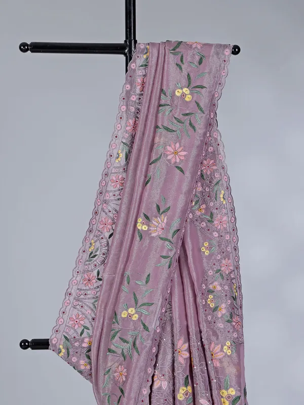 Onion pink art tissue silk saree with beaded glow