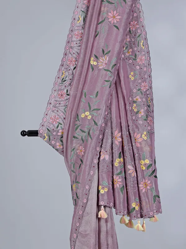 Onion pink art tissue silk saree with beaded glow