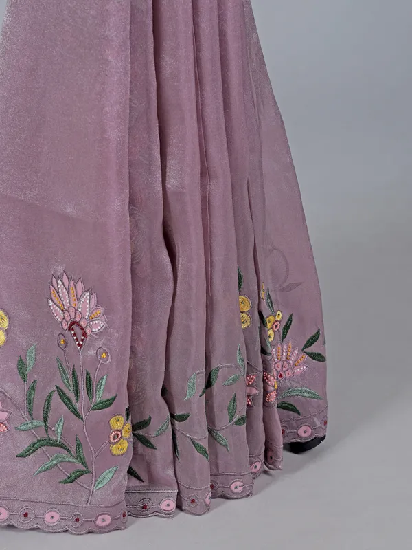 Onion pink art tissue silk saree with beaded glow