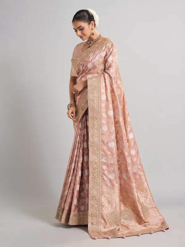 Onion pink banarasi silk saree for special celebrations