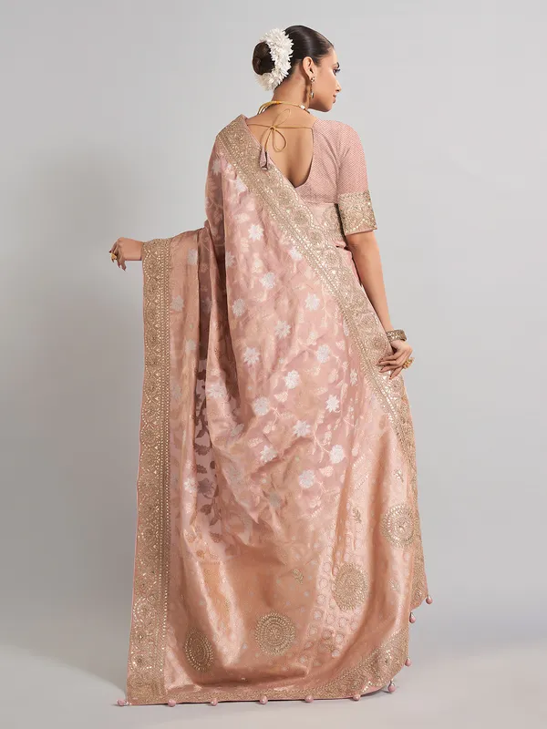 Onion pink banarasi silk saree for special celebrations