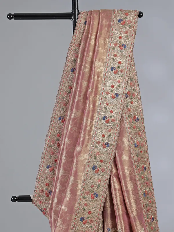Onion pink banarasi silk saree with zardosi touch
