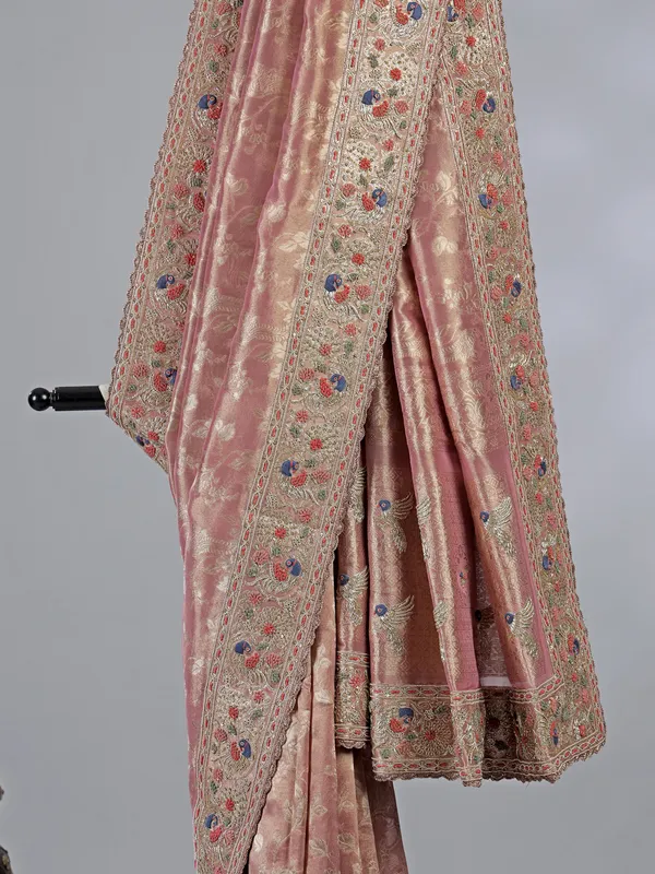 Onion pink banarasi silk saree with zardosi touch