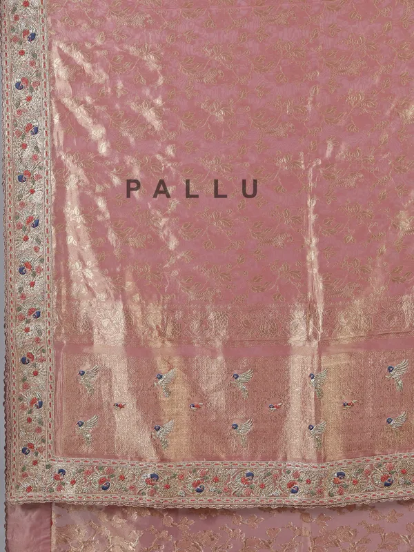 Onion pink banarasi silk saree with zardosi touch