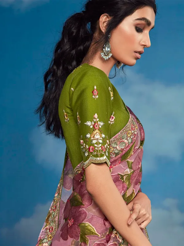 Onion pink braso embroidery saree