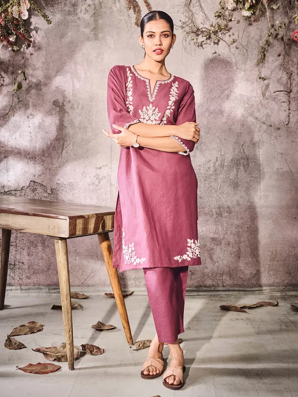 Onion pink casual wear cotton kurti set