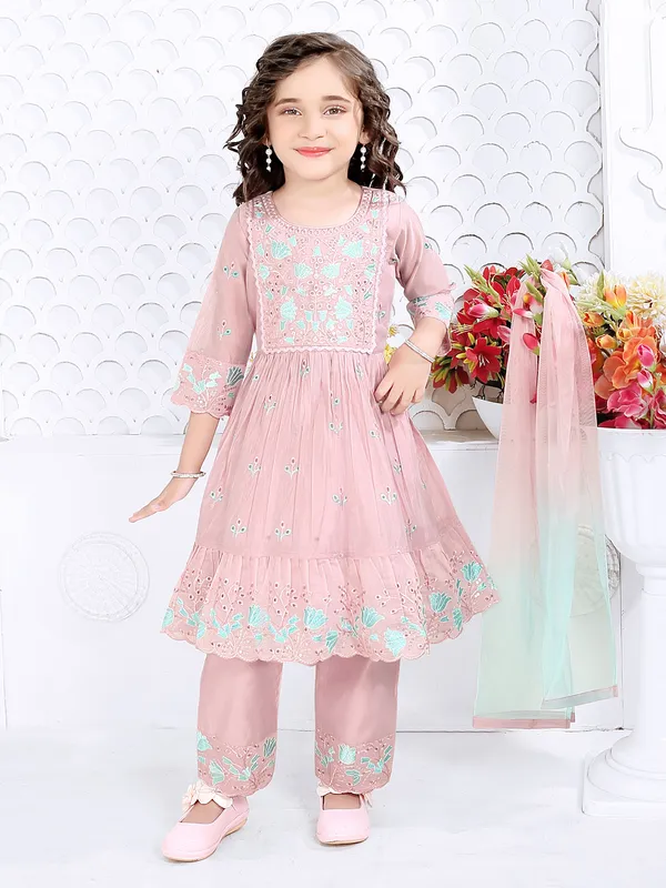 Onion pink chiffon salwar suit with embroidery