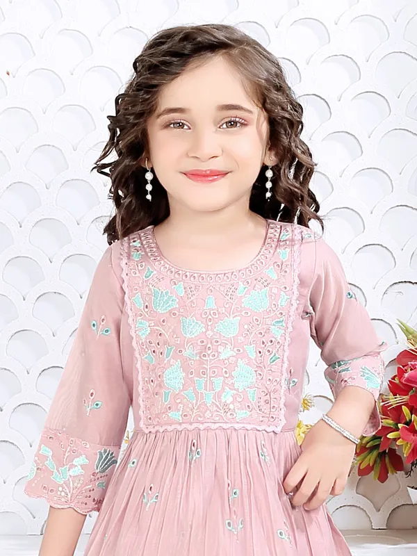 Onion pink chiffon salwar suit with embroidery