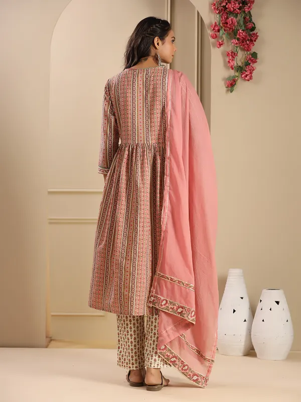 Onion pink cotton printed kurti set for women