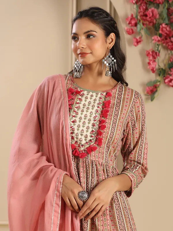 Onion pink cotton printed kurti set for women