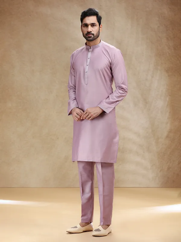 Onion pink cotton silk kurta suit for festive wear