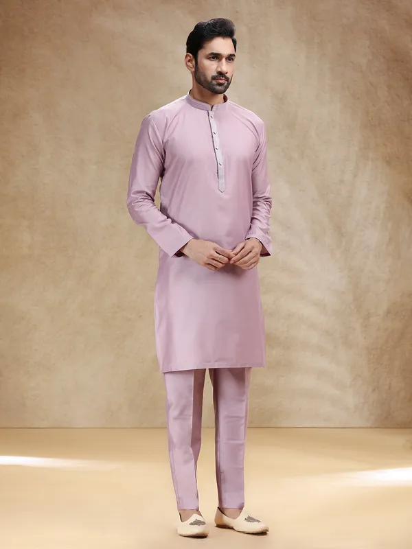 Onion pink cotton silk kurta suit for festive wear