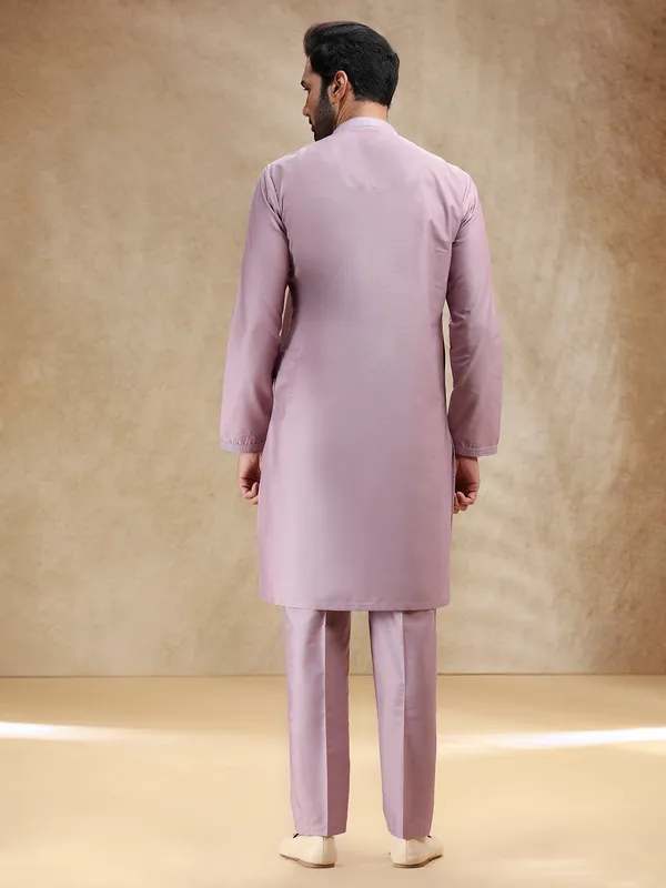 Onion pink cotton silk kurta suit for festive wear