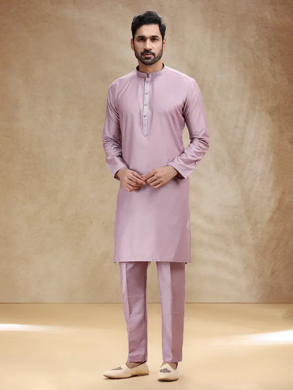 Onion pink cotton silk kurta suit for festive wear