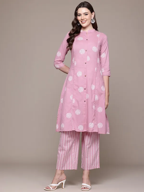 Onion pink cotton silk kurti set for women