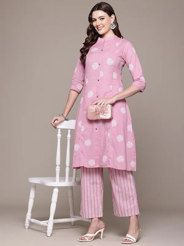 Onion pink cotton silk kurti set for women