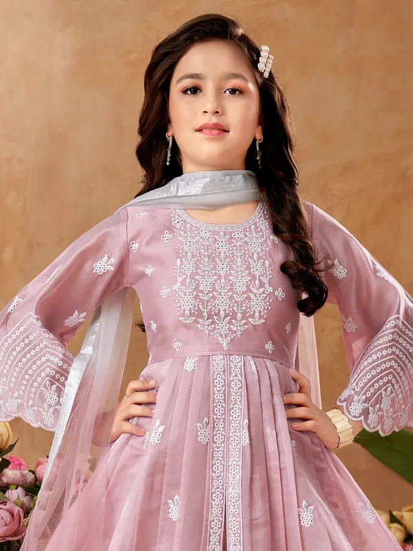Onion pink cotton silk pant salwar suit with dupatta