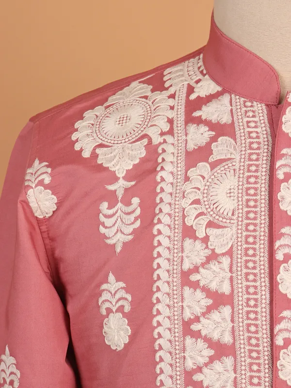 Onion pink cotton silk pathani suit for festival