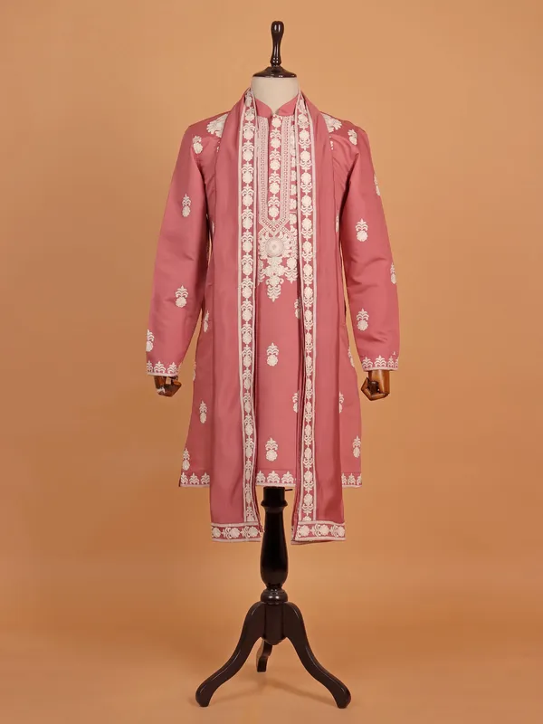 Onion pink cotton silk pathani suit for festival