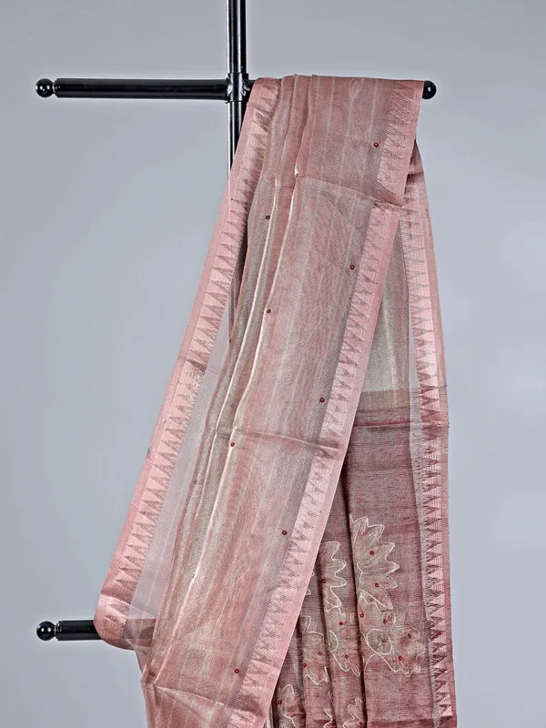 Onion pink cotton silk saree for festive wear