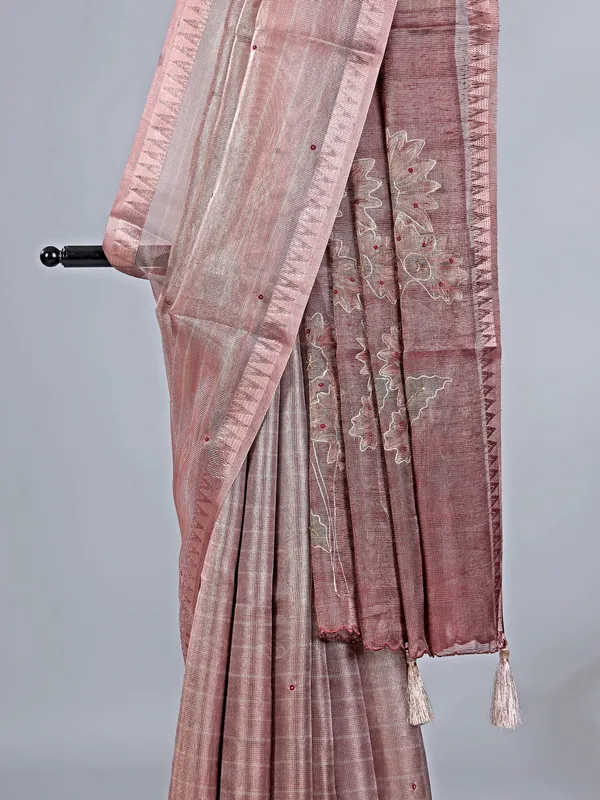 Onion pink cotton silk saree for festive wear