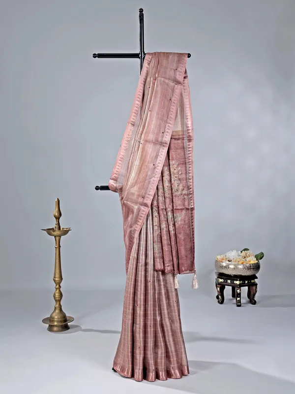 Onion pink cotton silk saree for festive wear