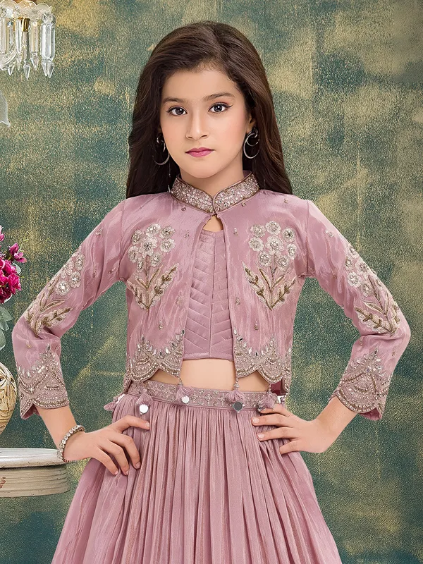Onion pink crepe silk jacket style lehenga choli