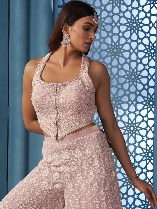 Onion pink designer georgette palazzo salwar suit
