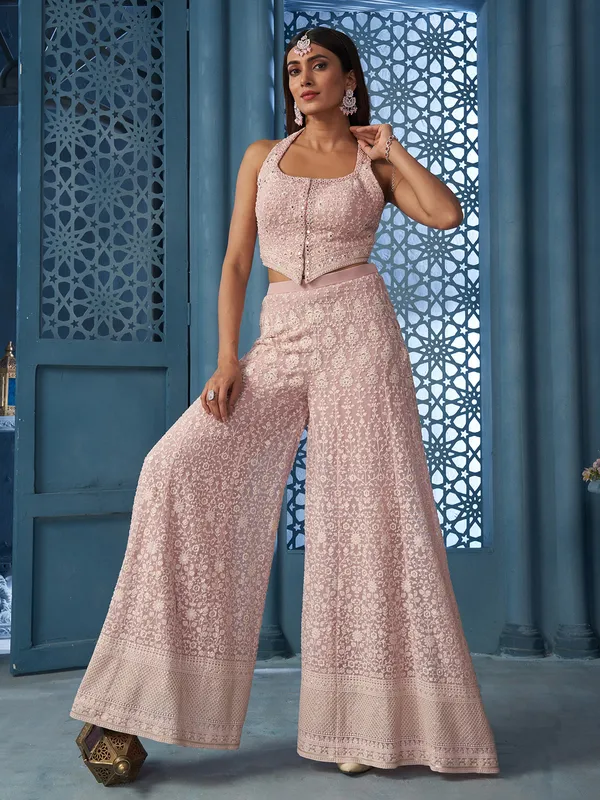 Onion pink designer georgette palazzo salwar suit