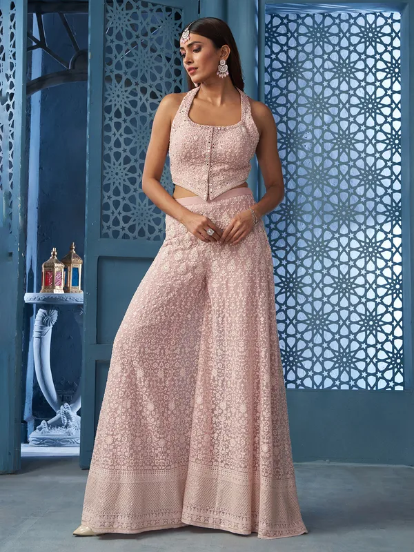 Onion pink designer georgette palazzo salwar suit