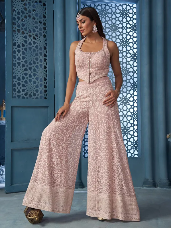 Onion pink designer georgette palazzo salwar suit