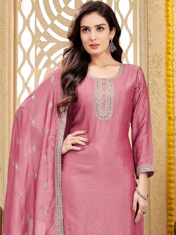 Onion pink festive silk salwar suit