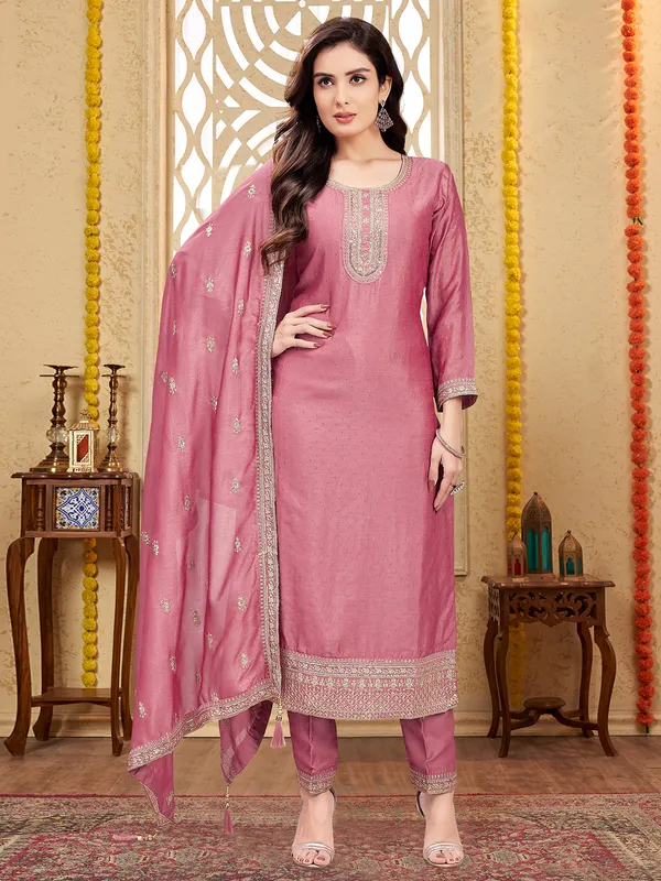 Onion pink festive silk salwar suit