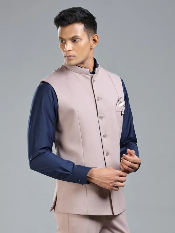 Onion pink festive style waistcoat for men