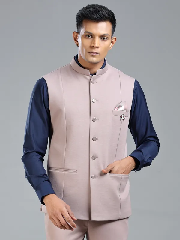 Onion pink festive style waistcoat for men
