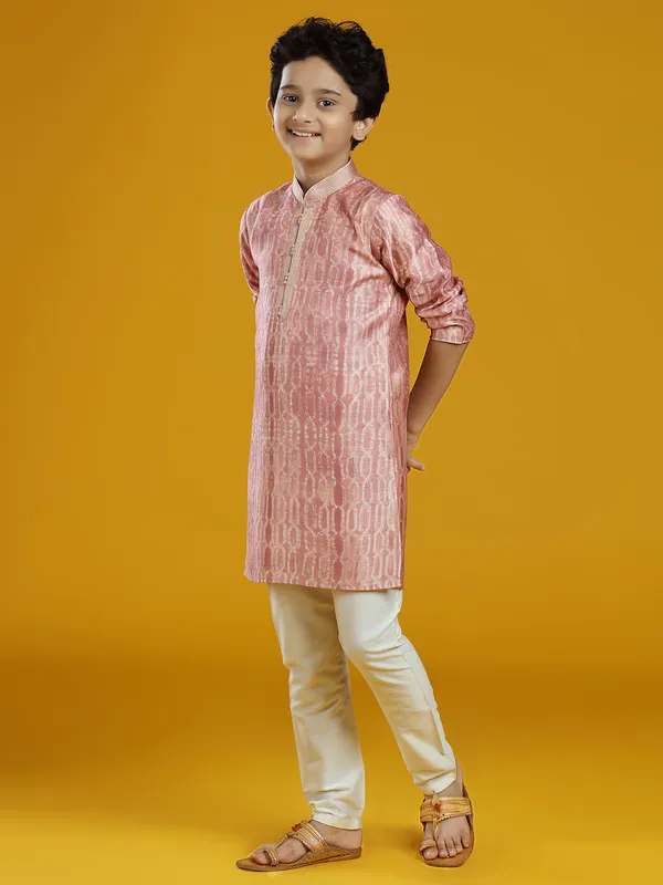 Onion pink festive wear boys kurta suit in silk
