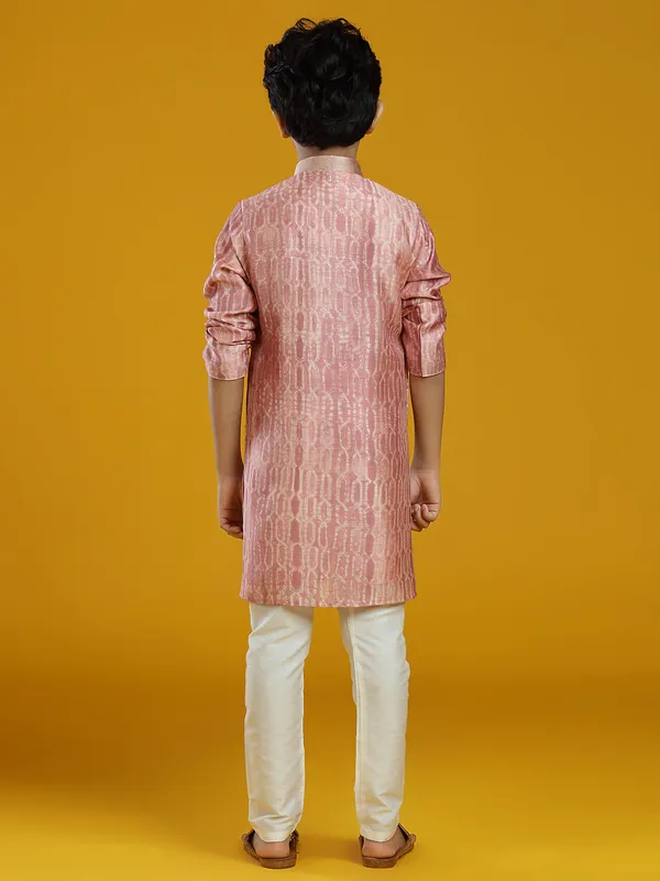 Onion pink festive wear boys kurta suit in silk