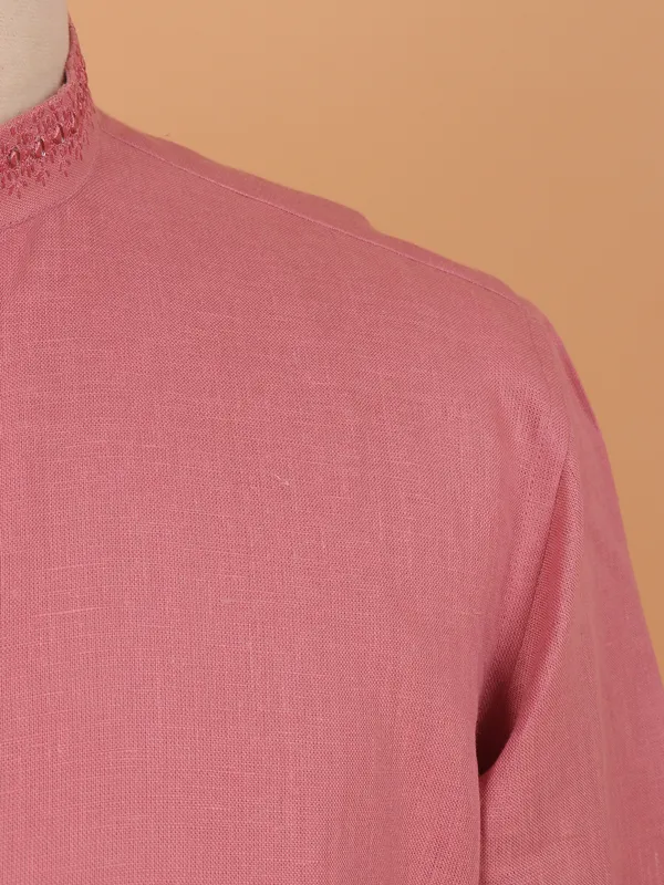 Onion pink festive wear cotton kurta set for men