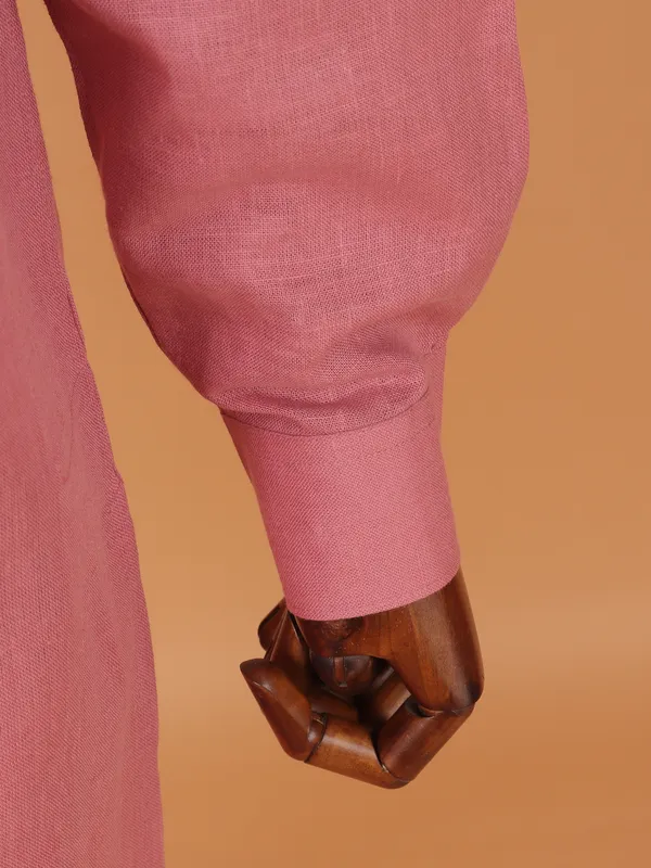 Onion pink festive wear cotton kurta set for men