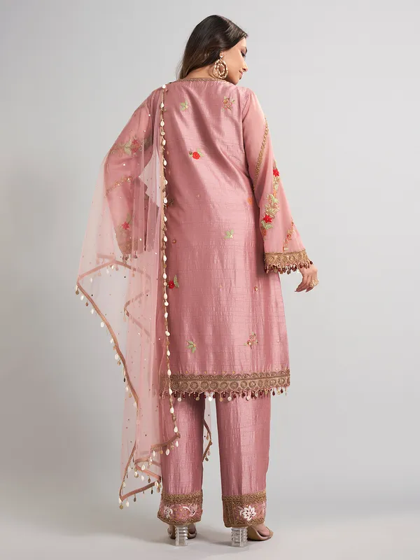 Onion pink festive wear pakistani silk salwar suit