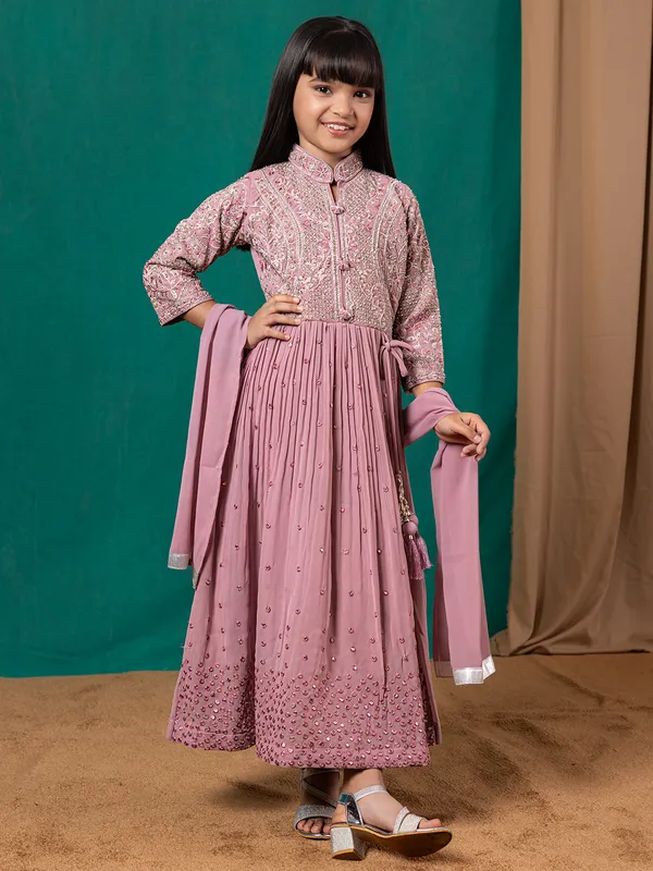 Onion pink georgette anarkali suit for girls