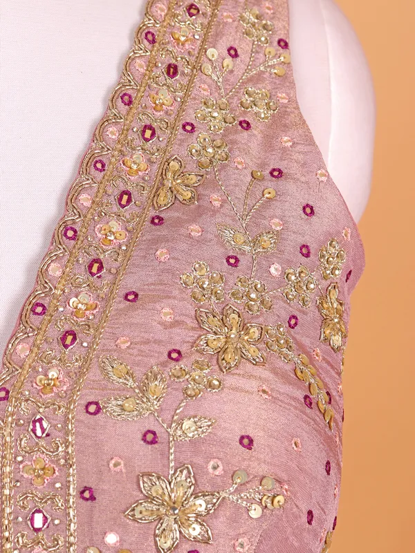 Onion pink georgette choli suit in silk for women