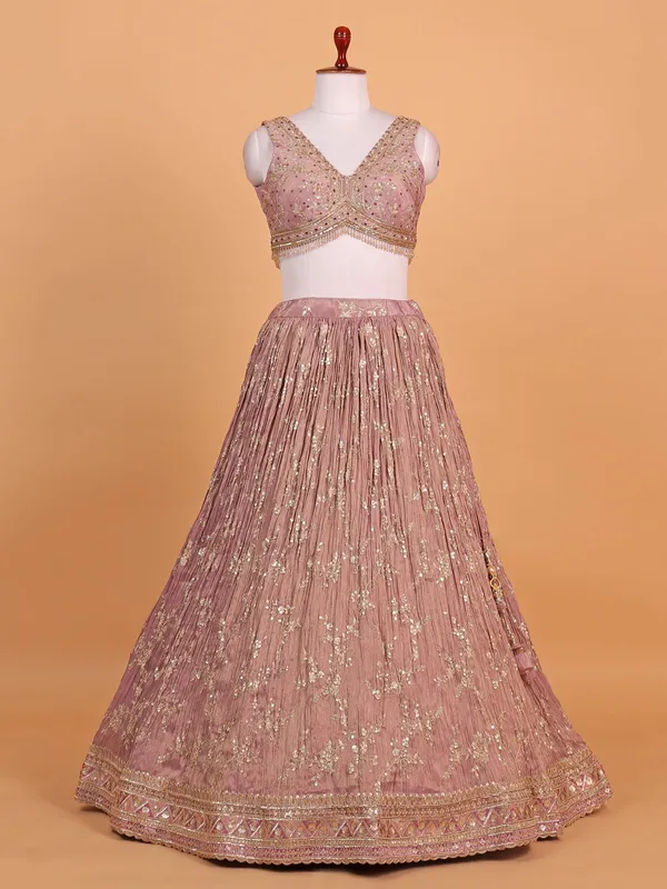 Onion pink georgette choli suit in silk for women