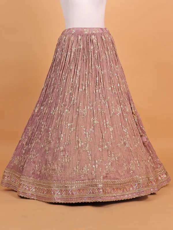 Onion pink georgette choli suit in silk for women