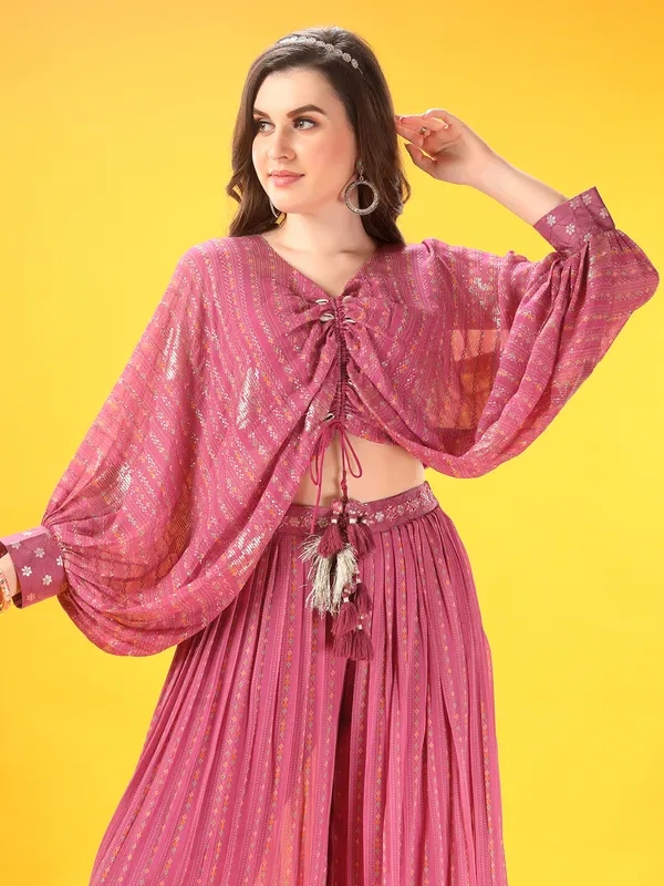 Onion pink georgette designer palazzo suit