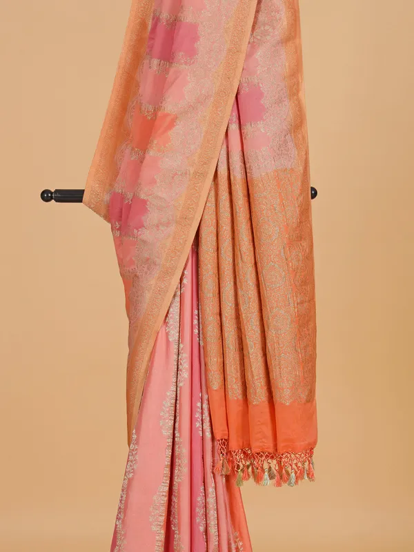 Onion pink georgette festive wear printed saree