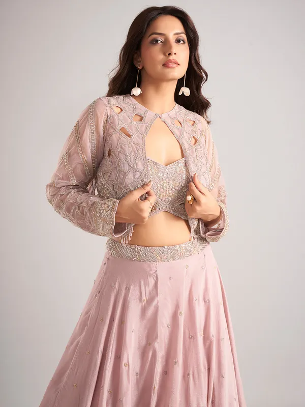 Onion pink georgette jacket style lehenga choli