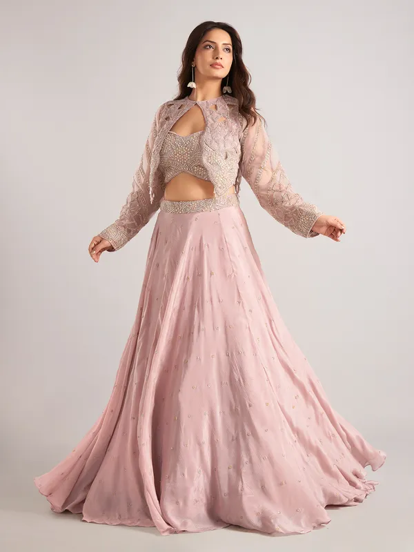 Onion pink georgette jacket style lehenga choli