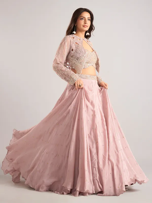 Onion pink georgette jacket style lehenga choli